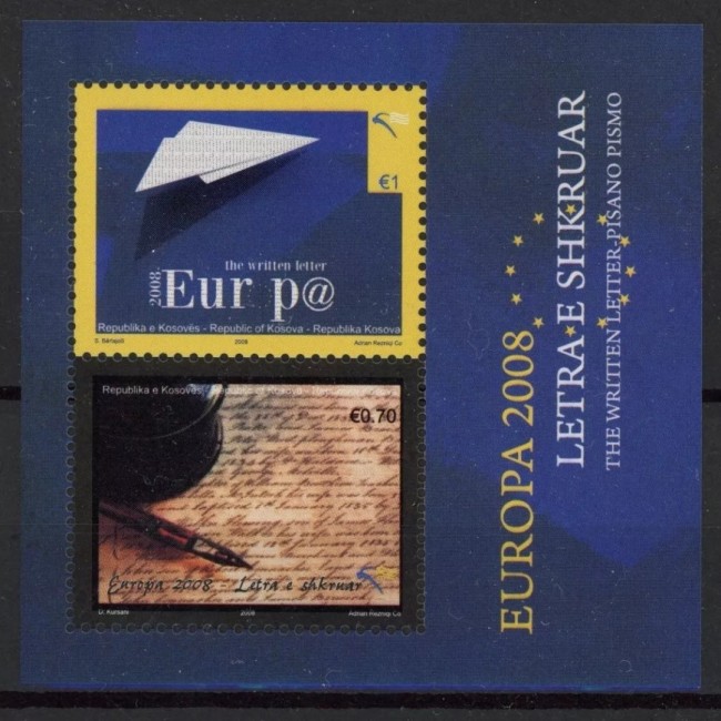 Kosovo 2008 - Europa, CEPT, scrisoarea, bloc neuzat Kosovo 2008 - Europa, CEPT, scrisoarea, bloc neuzat