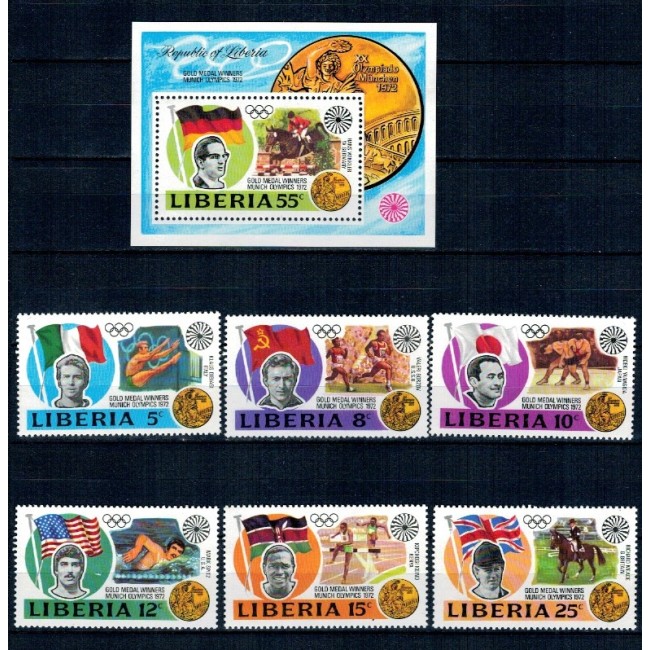 Liberia 1973 - Jocurile Olimpice, medaliați, sport, serie si colita neuzata Liberia 1973 - Jocurile Olimpice, medaliați, sport, serie si colita neuzata