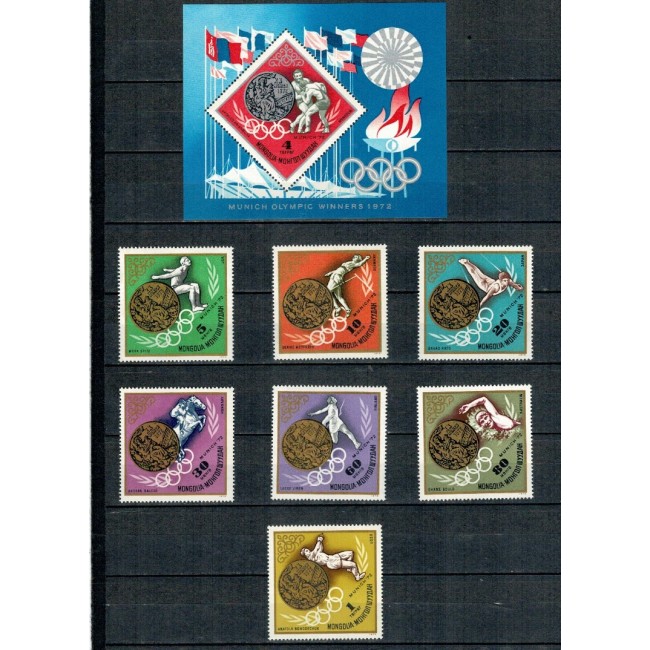 Mongolia 1972 - Jocurile Olimpice, medaliați, sport, serie si colita neuzata Mongolia 1972 - Jocurile Olimpice, medaliați, sport, serie si colita neuzata