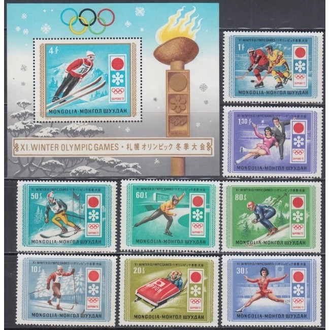 Mongolia 1972 - Jocurile Olimpice de iarna, sport, serie si colita neuzata Mongolia 1972 - Jocurile Olimpice de iarna, sport, serie si colita neuzata
