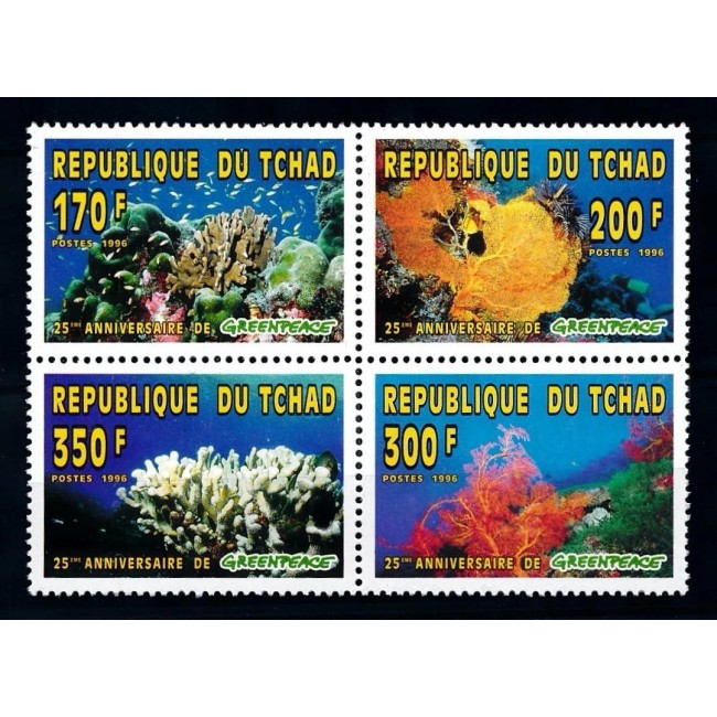 Tchad 1996 - Corali, fauna marina, Greenpeace, serie neuzata