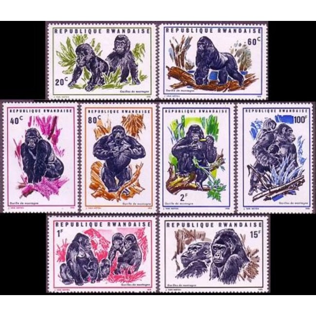 Rwanda 1970 - Fauna, gorile, serie neuzata