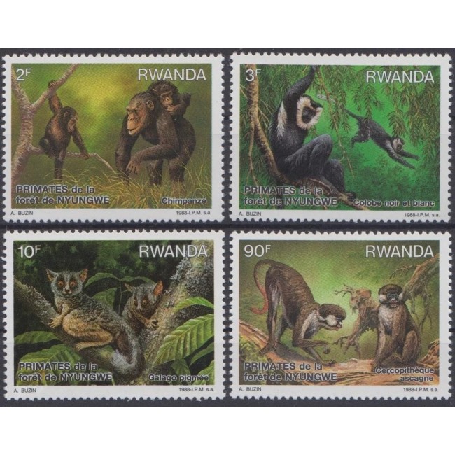 Rwanda 1988 - Fauna, primate, serie neuzata