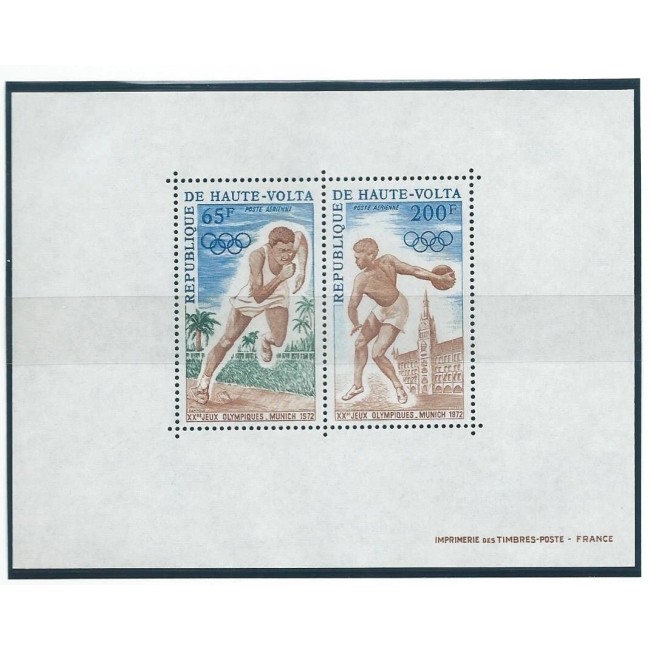 Haute Volta 1972 - Jocurile Olimpice, sport, bloc neuzat Haute Volta 1972 - Jocurile Olimpice, sport, bloc neuzat