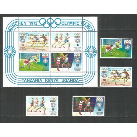Kenya-Uganda-Tanzania 1972 - Jocurile Olimpice, sport, serie si bloc neuzat Kenya-Uganda-Tanzania 1972 - Jocurile Olimpice, sport, serie si bloc neuzat