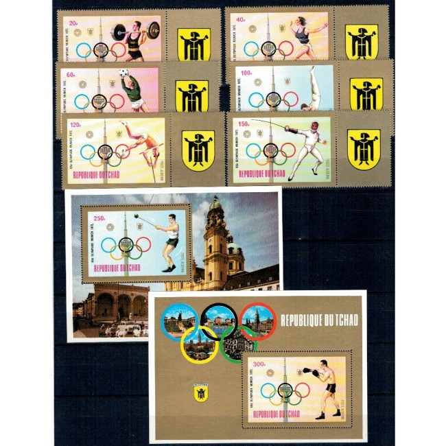 Tchad 1972 - Jocurile Olimpice Munchen, serie si colite neuzate Tchad 1972 - Jocurile Olimpice Munchen, serie si colite neuzate