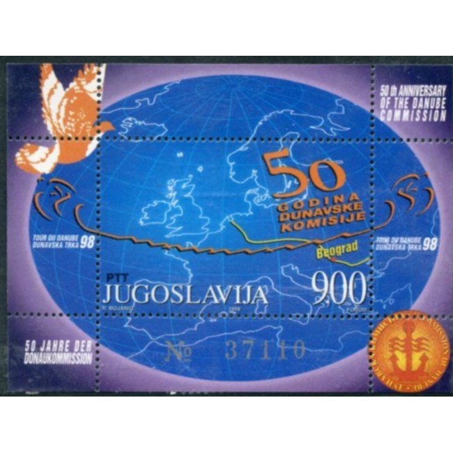 Iugoslavia 1998 - Comisia Dunării, navigație, colita neuzata Iugoslavia 1998 - Comisia Dunării, navigație, colita neuzata