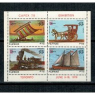 Filipine 1978 - Expo Capex, transport, tren, vapor, bloc dantelat neuzat