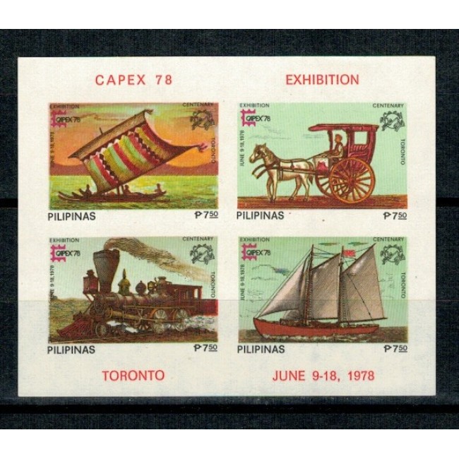 Filipine 1978 - Expo Capex, transport, tren, vapor, bloc nedantelat neuzat Filipine 1978 - Expo Capex, transport, tren, vapor, bloc nedantelat neuzat