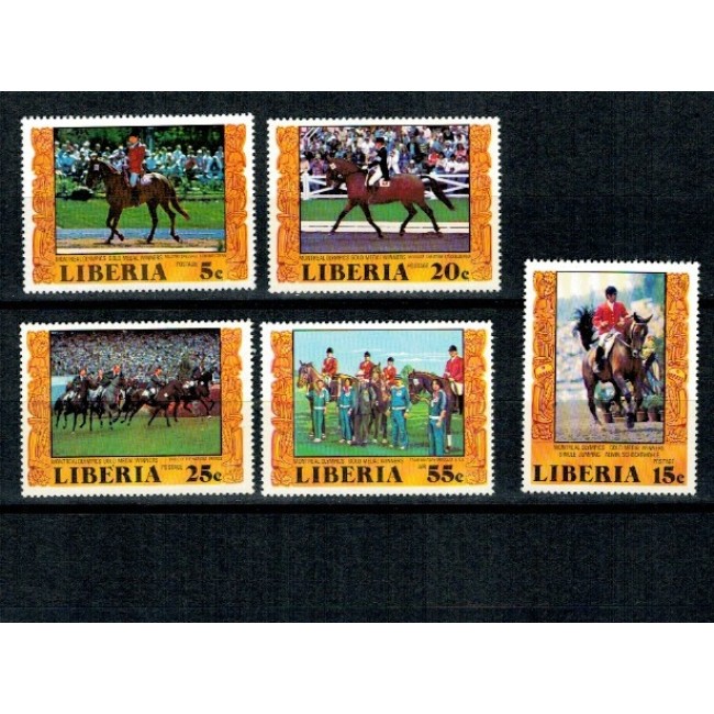 Liberia 1977 - Jocurile Olimpice, medaliați, echitație, cai, serie neuzata