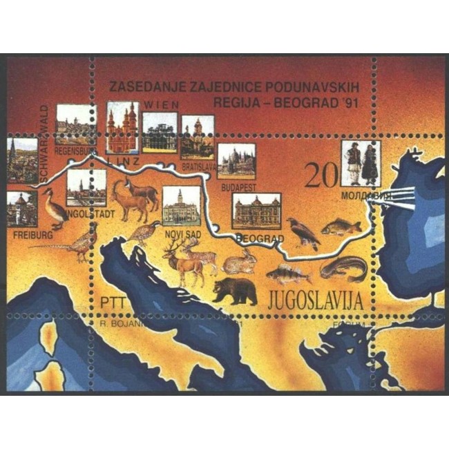 Iugoslavia 1991 - Conferința tarilor dunărene, fauna, animale, colita neuzata Iugoslavia 1991 - Conferința tarilor dunărene, fauna, animale, colita neuzata