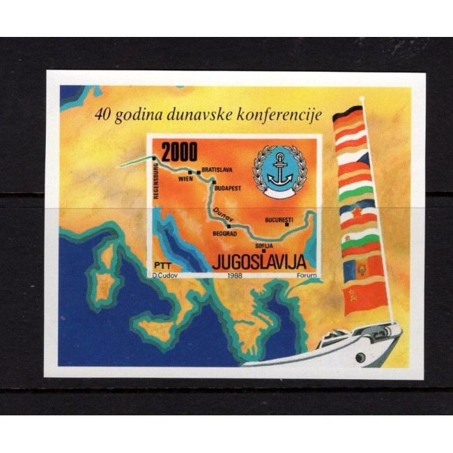 Iugoslavia 1988 - Conferința tarilor Dunărene, harta, colita neuzata Iugoslavia 1988 - Conferința tarilor Dunărene, harta, colita neuzata
