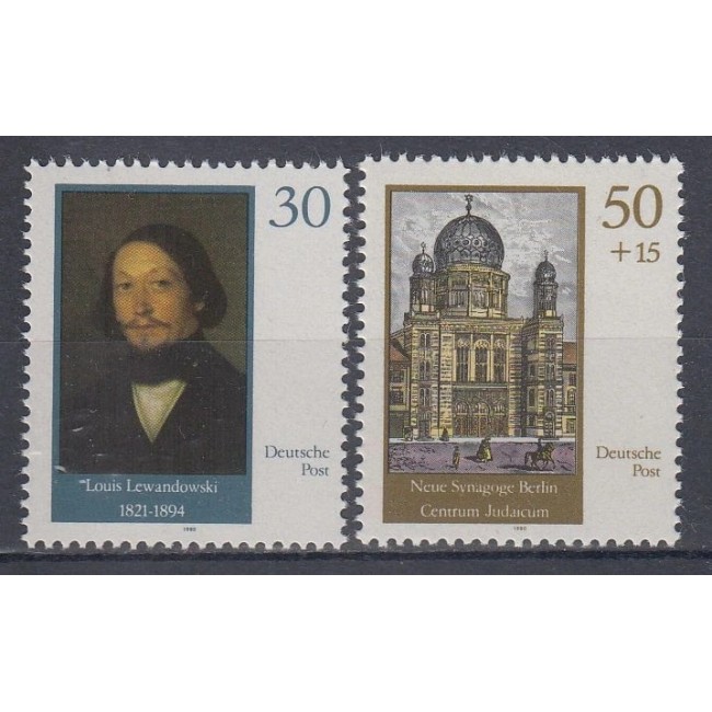 DDR 1990 - Sinagoga din Berlin, compozitorul Lewandowski, serie neuzata