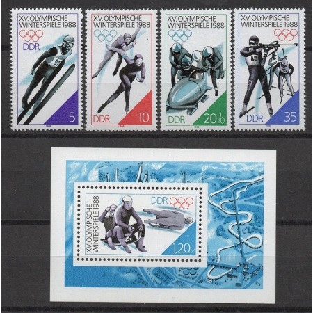 DDR 1988 - Jocurile Olimpice de iarna, sport, serie si colita neuzata