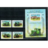 Barbuda 1981 - Locomotive, trenuri, transport, serie si colita neuzata