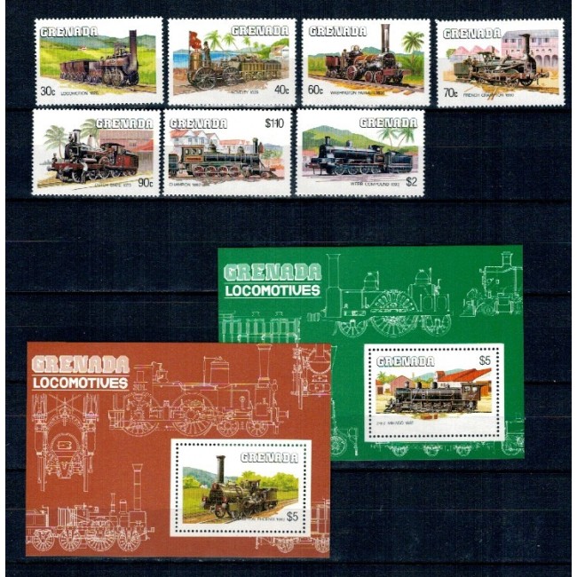 Grenada 1984 - Locomotive, trenuri, serie incompleta si colite neuzate