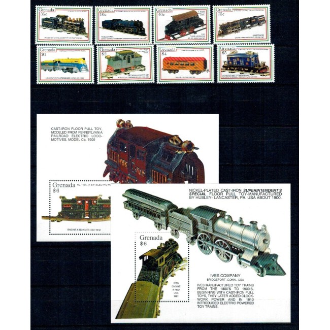 Grenada 1992 - Locomotive, trenuri, serie si colite neuzate