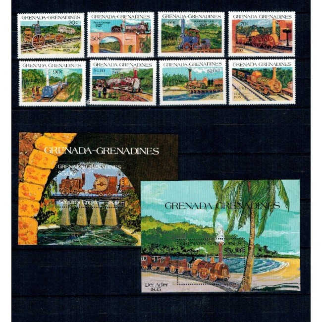 Grenada Grenadines 1984 - Locomotive, trenuri, serie si colite neuzate