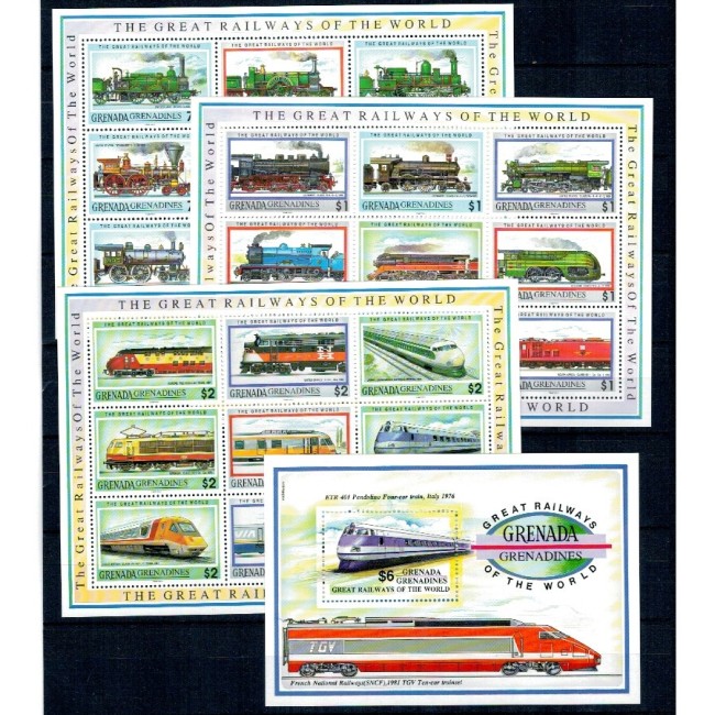 Grenada Grenadines 1992 - Locomotive, trenuri, minicoli si colita neuzata