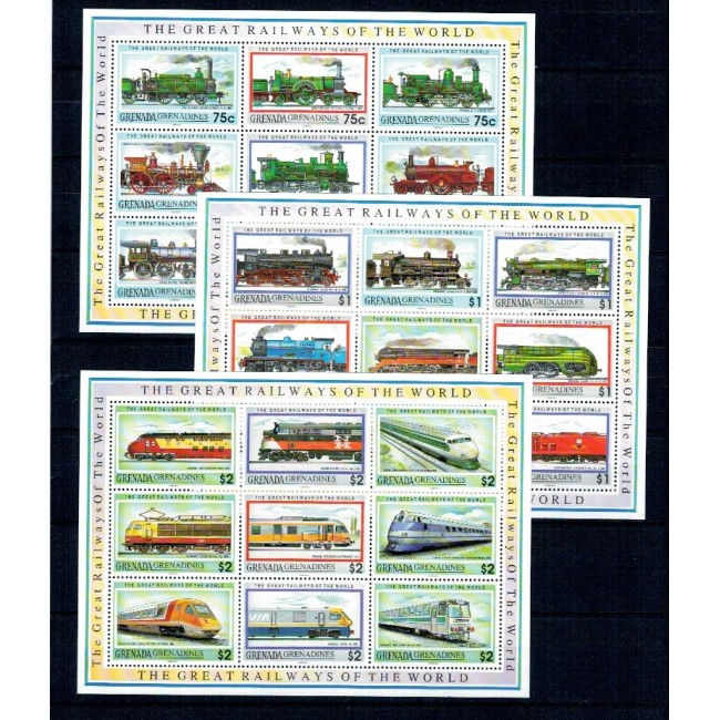Grenada Grenadines 1992 - Locomotive, trenuri, minicoli neuzate