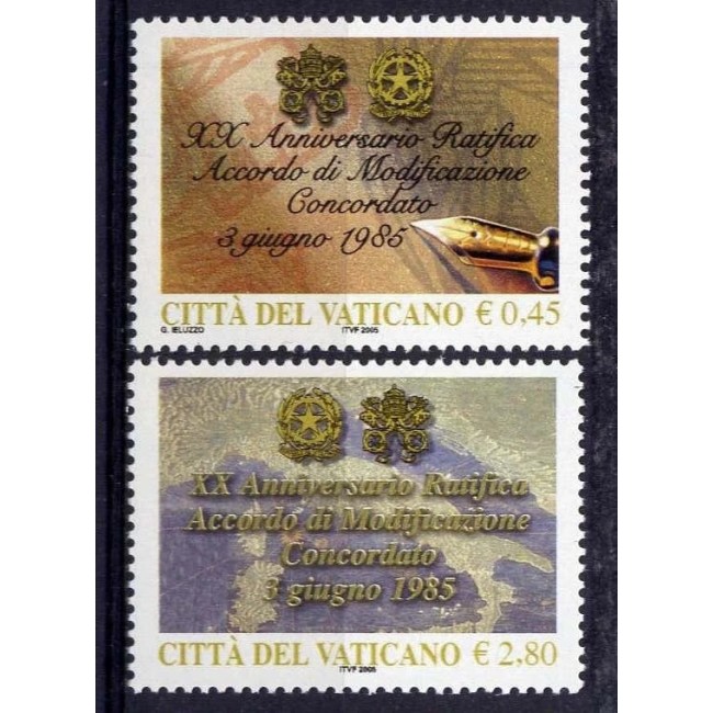 Vatican 2005 - Acordul de concordat cu Italia, serie neuzata Vatican 2005 - Acordul de concordat cu Italia, serie neuzata
