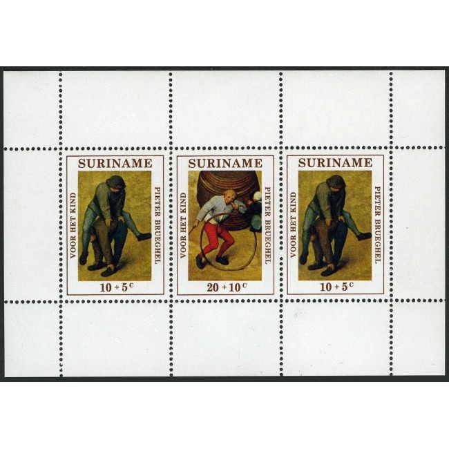 Suriname 1971 - Copii, Brueghel, jocuri, arta, bloc neuzat