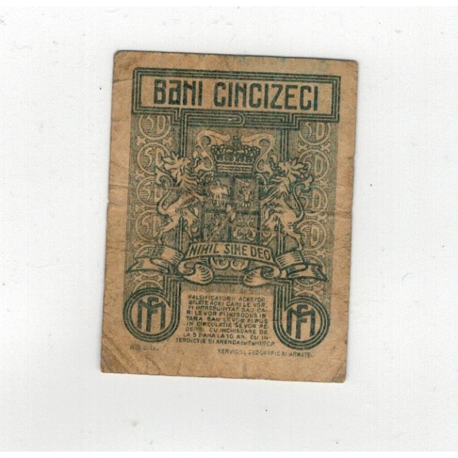 Romania 1917 - 50 bani, Ferdinand, uzat Romania 1917 - 50 bani, Ferdinand, uzat