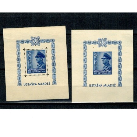 Croatia 1943 - Ante Pavelic, colita dantelata si nedantelata nestampilata cu sarniere Croatia 1943 - Ante Pavelic, colita dantelata si nedantelata nestampilata cu sarniere
