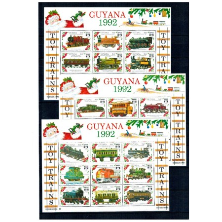 Guyana 1992 - Locomotive, Craciun, machete, jucarii, set 6 minicoli si 6 colite neuzate Guyana 1992 - Locomotive, Craciun, machete, jucarii, set 6 minicoli si 6 colite neuzate