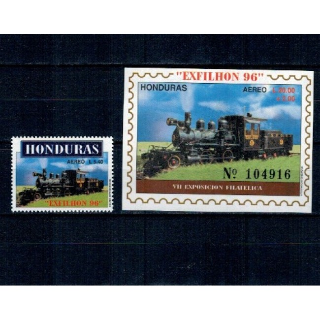 Honduras 1996 - Cai ferate, locomotive, serie incompleta si colita neuzata Honduras 1996 - Cai ferate, locomotive, serie incompleta si colita neuzata