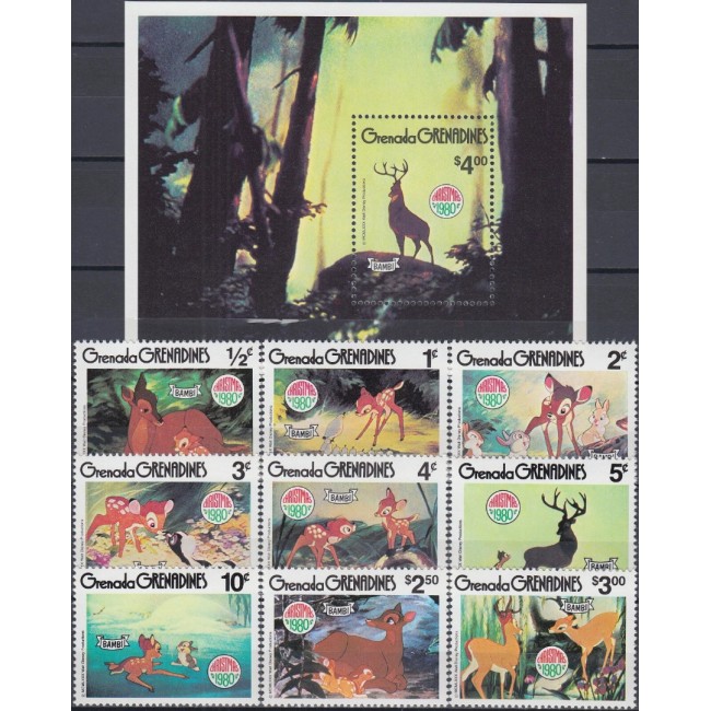 Grenada Grenadines 1980 - Disney, Crăciun, Bambi, serie si colita neuzata