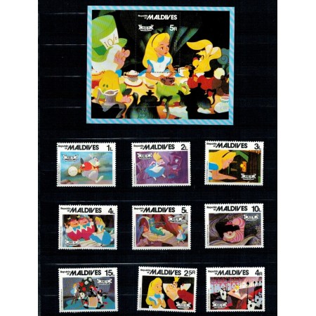 Maldives 1980 - Disney, desene animate, Alice in Tara Minunilor, serie si colita neuzata Maldives 1980 - Disney, desene animate, Alice in Tara Minunilor, serie si colita neuzata
