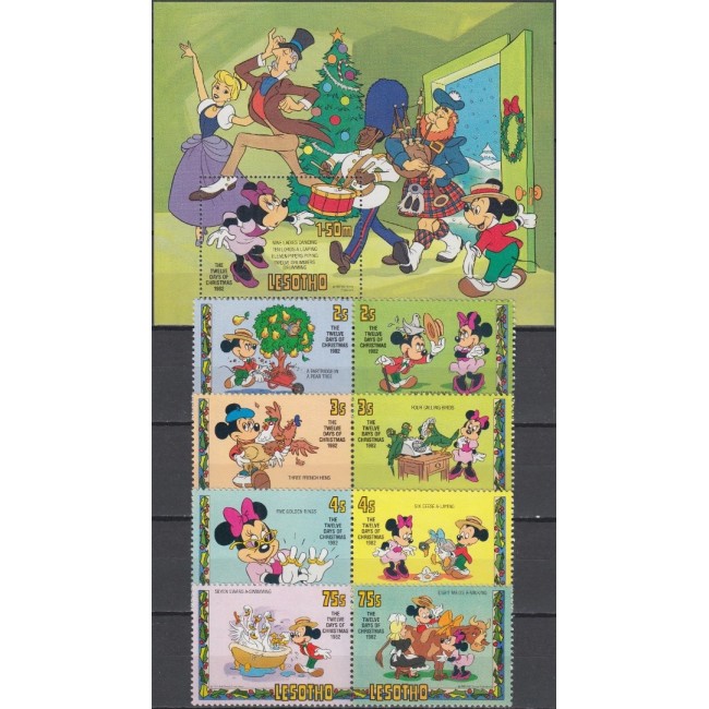 Lesotho 1982 - Crăciun, Disney, desene animate, serie si colita neuzata Lesotho 1982 - Crăciun, Disney, desene animate, serie si colita neuzata