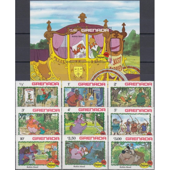 Grenada 1982 - Crăciun, Disney, desene animate, serie si colita neuzata