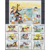 Grenada 1984 - Disney, Jocurile Olimpice, desene animate, sport, serie si colita neuzata