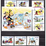 Grenada 1984 - Disney, Jocurile Olimpice, desene animate, sport, serie si colita neuzata