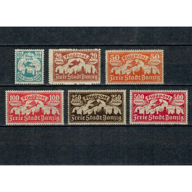 Danzig 1921/1923 - Posta aeriana, serie neștampilata cu șarniere, erori