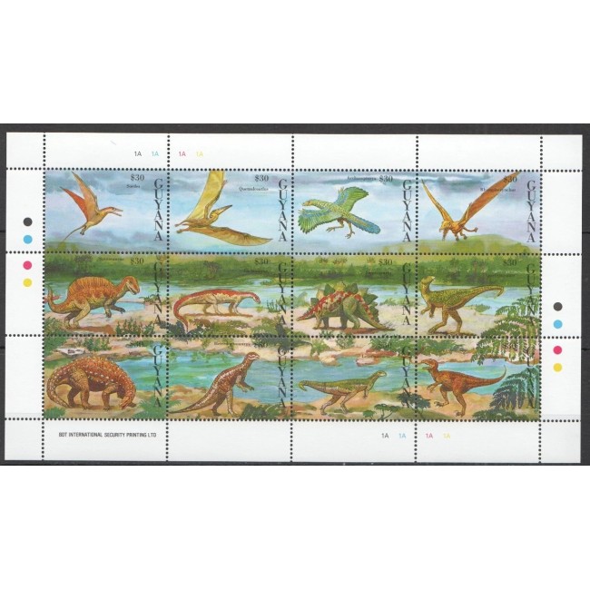 Guyana 1993 - Fauna preistorica, minicoala neuzata Guyana 1993 - Fauna preistorica, minicoala neuzata