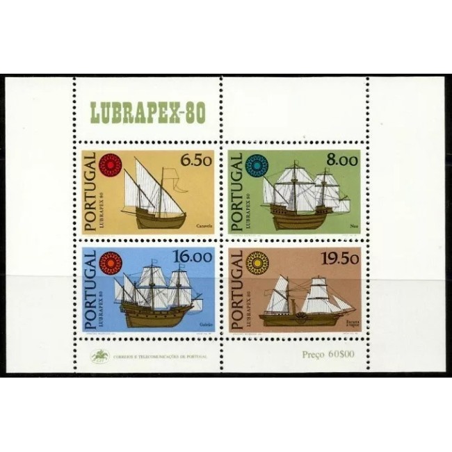 Portugalia 1980 - Vapoare, Expo Lubrapex, bloc neuzat Portugalia 1980 - Vapoare, Expo Lubrapex, bloc neuzat