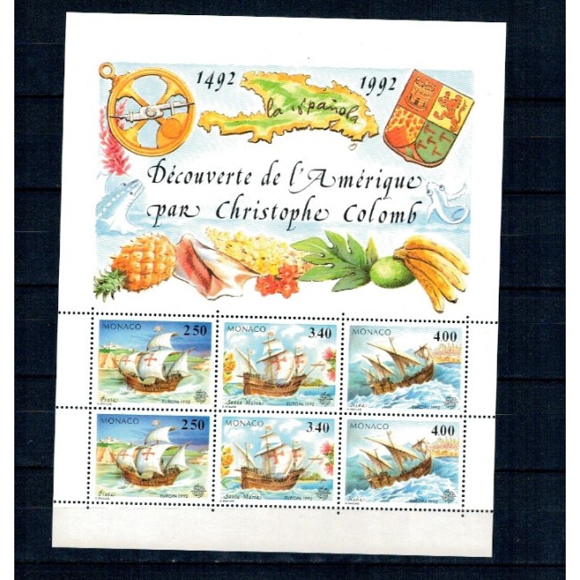 Monaco 1992 - Europa Columb, vapoare, bloc neuzat Monaco 1992 - Europa Columb, vapoare, bloc neuzat