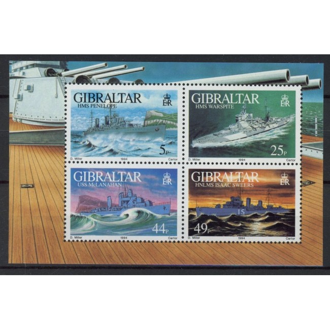 Gibraltar 1994 - Vapoare, marina militara, bloc neuzat Gibraltar 1994 - Vapoare, marina militara, bloc neuzat