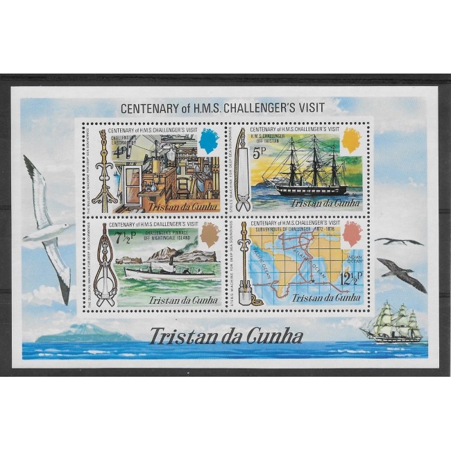Tristan da Cunha 1973 - HMS Challenger, navigatie, bloc neuzat Tristan da Cunha 1973 - HMS Challenger, navigatie, bloc neuzat