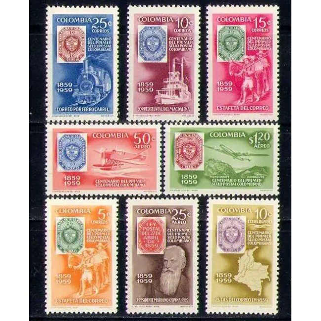 Columbia 1959 - Timbru pe timbru, aniversare, serie neuzata Columbia 1959 - Timbru pe timbru, aniversare, serie neuzata