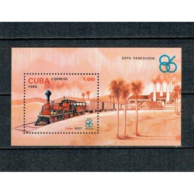 Cuba 1986 - Locomotive, trenuri, colita neuzata