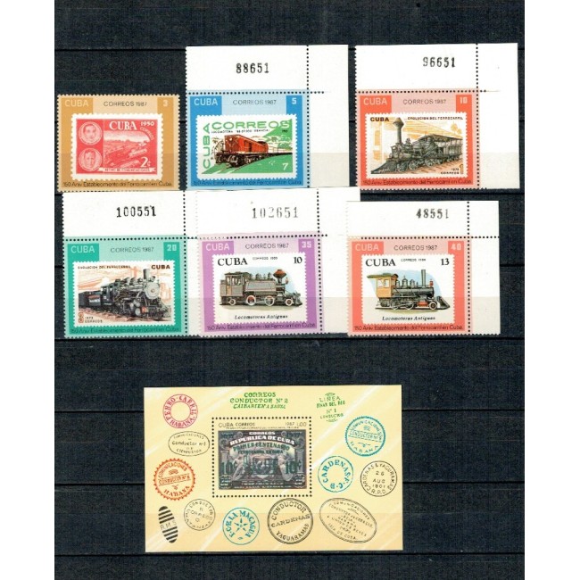 Cuba 1987 - Locomotive, timbru pe timbru, serie si colita neuzata