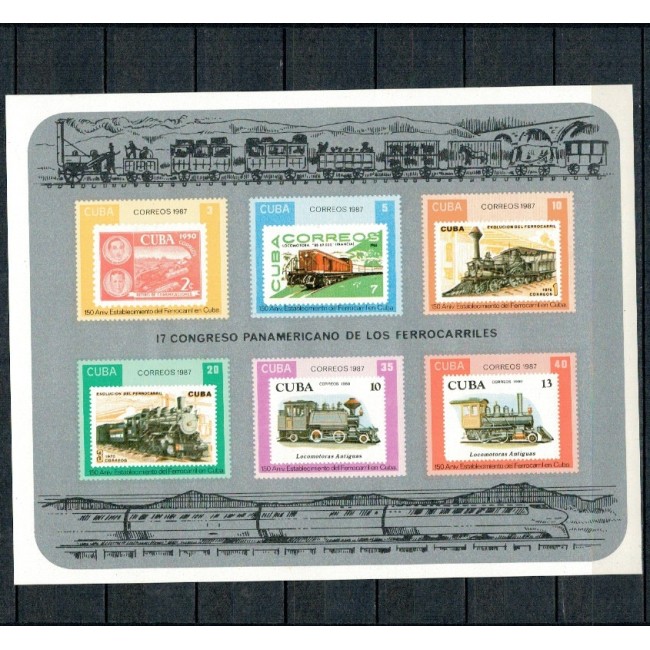 Cuba 1987 - Locomotive, trenuri, bloc neuzat