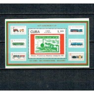 Cuba 1989 - Expo Bulgaria, timbru pe timbru, locomotive, colita neuzata