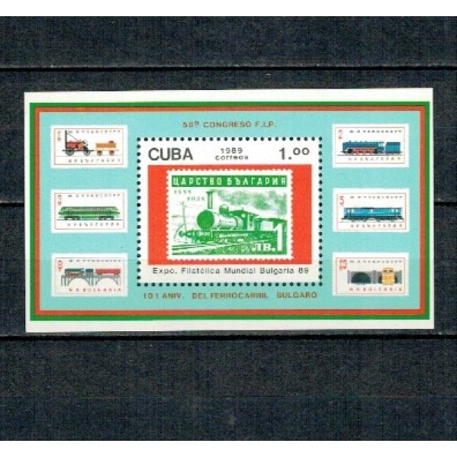 Cuba 1989 - Expo Bulgaria, timbru pe timbru, locomotive, colita neuzata Cuba 1989 - Expo Bulgaria, timbru pe timbru, locomotive, colita neuzata