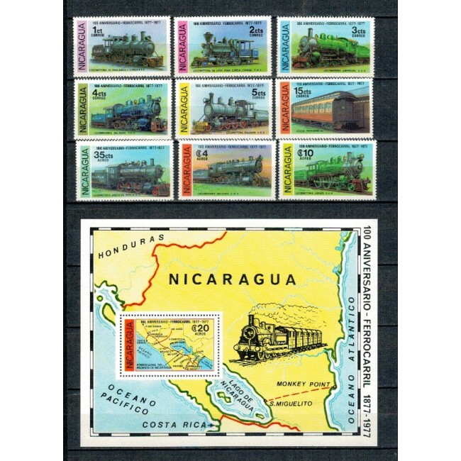 Nicaragua 1978 - Locomotive, cai ferate, trenuri, serie neuzata Nicaragua 1978 - Locomotive, cai ferate, trenuri, serie neuzata