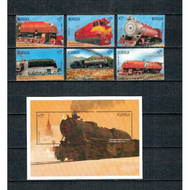Nicaragua 1996 - Locomotive, serie si colita neuzata Nicaragua 1996 - Locomotive, serie si colita neuzata